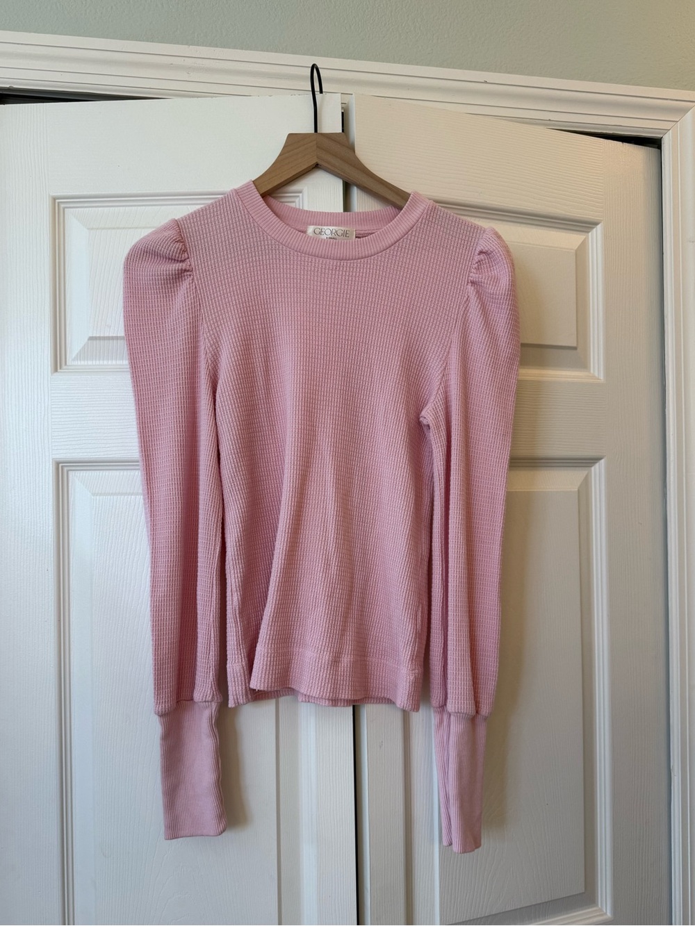 Georgie Pink Puff Sleeve Waffle Knit Thermal Top Size XS